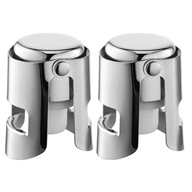 Imagem de BETTFOR Rolhas de champanhe com aço inoxidável para champanhe com silicone de grau alimentício, à prova de vazamento, mantenha-se fresca, adequadas para champanhe, cava, prosecco e espumante (prata, pacote com 2)