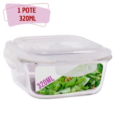 Imagem de Pote Com Tampa Hermetica Quadrado de Vidro 320ml Alimentos