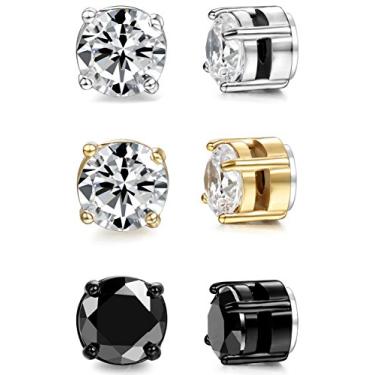 Imagem de ORAZIO 3 pares de brincos magnéticos de aço inoxidável para mulheres, homens, zircônia cúbica sem piercing, 6 mm, 8 mm