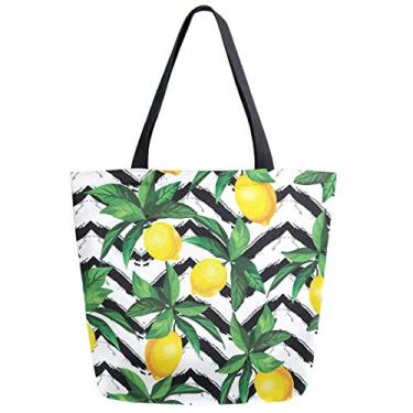 Imagem de Sacola de ombro ZzWWR moderna estampada extra grande para praia, viagem, fim de semana, academia, compras, mercearia, Lemon, 20x15"