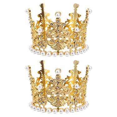 Imagem de SOIMISS Cake Decoration 2Pcs Birthday Crystal Pearl Mini Cake Tiara Vintage Cake Decoration for Children ( Golden ) Baby Shower Decoration