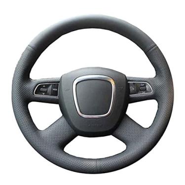 Imagem de Capa de volante de carro costurada à mão de couro preto DIY, para Audi A4 B7 B8 A6 C6 2004-2011 Q5 2008-2012 Q7