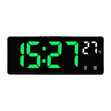 Imagem de Generic Despertador digital com visor grande, controle de voz simples e regulável para mesa de viagem para casa, número verde
