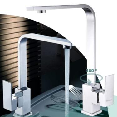 Imagem de Torneira Cozinha e Banheiro Monocomando Alta Slim Quadrada Cromada Giratoria (Cromada)