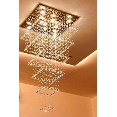 Imagem de lustre de cristal,para pé direito duplo,vão de escada,4 metros de altura,base de inox polido 57x57cm