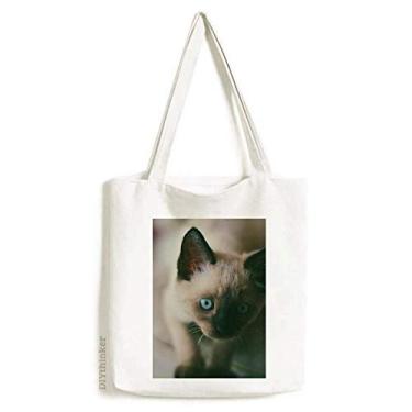 Imagem de Animal Blue Eye gatinho cinza foto sacola sacola sacola de compras bolsa casual bolsa de mão