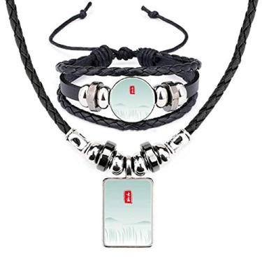 Imagem de Cold Dew Twenty Four Solar Term Pattern Leather Necklace Jewelry Set