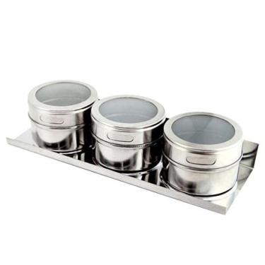 Imagem de Porta Tempero Saleiro Condimentos Magnético 3 Peças Em Inox