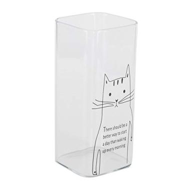 Imagem de Copo de vidro de leite, portátil, 400 ml, lavável, transparente, para chá, café (gato)