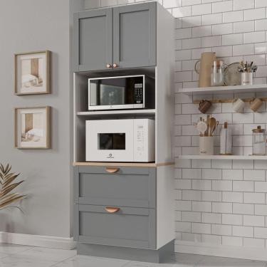 Imagem de Torre Quente 2 Portas 2 Gavetas 2 Nichos para Forno e Microondas Arizona CabeCasa MadeiraMadeira Branco/Cinza
