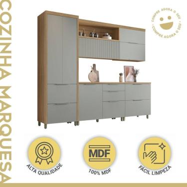 Imagem de Cozinha 5 Peças 7 Portas 6 Gavetas Marquesa 100% Mdf Marrom/Verde