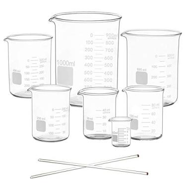 Imagem de Conjunto de copos de vidro graduado, medidor de baixa forma (10 ml, 50 ml, 100 ml, 250 ml, 400 ml, 600 ml, 1000 ml)