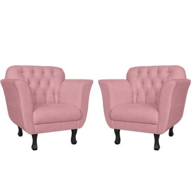 Imagem de Kit 2 Poltronas Decorativa Dália Suede Rosa Bebê Pés Madeira Mz Decor