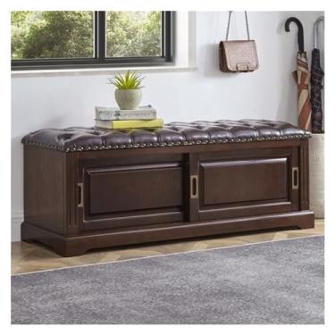 Imagem de Prateleira de sapatos, banco de armazenamento de sapatos com banco de entrada de almofada com armazenamento banco de sapatos de madeira maciça ideal para entrada sala de estar quarto corredor móveis