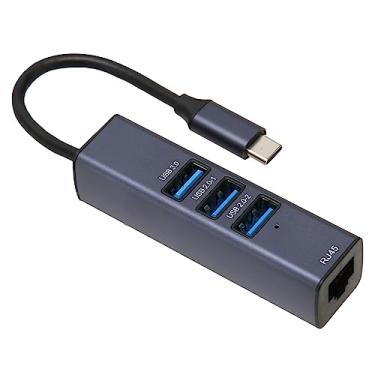 Imagem de Hub USB C, adaptador Ethernet de 4 portas USB 3.0 RJ45 Gigabit com orifício de armazenamento para laptop, PC, MacOS, Linux, transferência de dados de 5 GBPS, estrutura de liga de alumínio