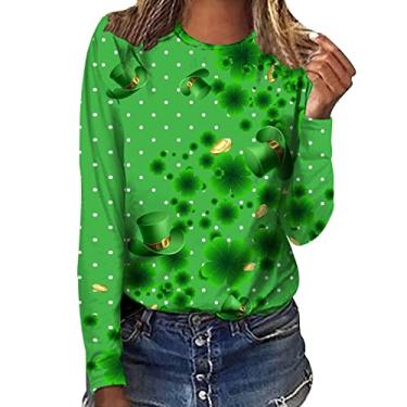 Imagem de SHOPESSA Camisetas de Dia de São Patrício para mulheres, Dia de São Patrício, chapéu, estampada, bandeira de trevo, roupa de férias de primavera, Camiseta feminina divertida Green St Patricks Day, 5G
