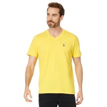 Imagem de U.S. Polo Assn. Camiseta masculina com gola V, Amarelo vencedor, M
