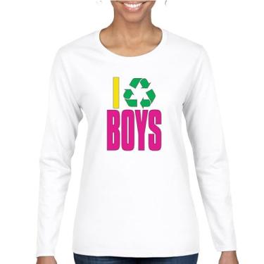 Imagem de Camiseta feminina manga longa I Recycle Boys Puff Print Funny Dating App Humor Single Independent Heart Breaker Relationship, Branco, 3G