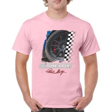 Imagem de Camiseta masculina Shelby Wheel American Classic Muscle Car Racing Mustang Cobra GT500 Performance Powered by Ford, Rosa claro, P