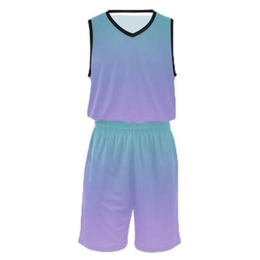 Imagem de CHIFIGNO Camiseta de basquete feminina verde maçã, tecido macio e confortável, camisa de futebol 5T-13T, Gradiente roxo turquesa, G