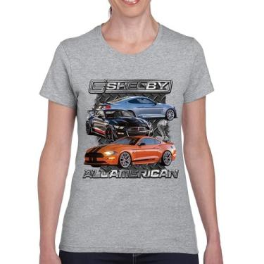 Imagem de Camiseta feminina Shelby All American Cobra Mustang Muscle Car Racing GT 350 GT 500 Performance Powered by Ford, Cinza, 3G