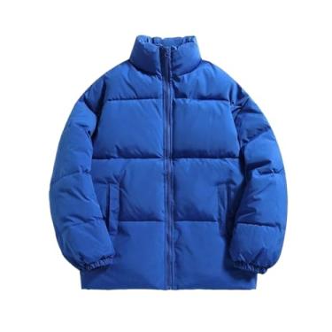 Imagem de Aoleaky Jaqueta masculina Harajuku Parkas grossa quente jaqueta de inverno colorida bolha masculina streetwear hip hop parka jaquetas, Azul marinho, G
