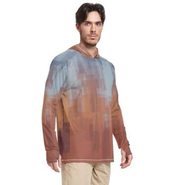 Imagem de Moletom masculino com proteção solar manga comprida FPS 50 + camisetas masculinas UV Rash Guards à prova de sol abstrato marrom azul, Abstrato marrom azul, GG
