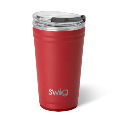 Imagem de Swig Life Copo de festa de 680 g, copo de café empilhável isolado para viagem com tampa EZ Slider, compatível com porta-copos, copo de aço inoxidável de 680 g, caneca de café reutilizável (carmesim)