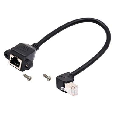 Imagem de AAOTOKK Cabo Ethernet Cat 6, ângulo de 90 graus para cima (para cima), RJ45 macho para fêmea, conector de rede Ethernet blindado, parafuso para montagem em painel, cabo de extensão para roteador,