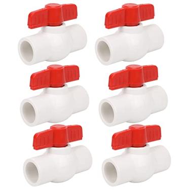 Imagem de 6 peças, válvula esférica de PVC de 1,27 cm, soquete de válvula de desligamento com alça em T vermelha para linhas de fornecimento de água fria, sistema de encaixe de tubo de irrigação (soquete x soquete), programação 40