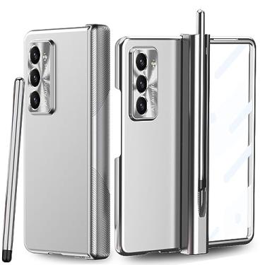 Imagem de INGIDO Capa projetada para Samsung Galaxy Z Fold 5 com suporte para caneta S e S Pen, proteção criativa de duas dobradiças e protetor de tela frontal para Galaxy Z Fold 5 (2023), prata