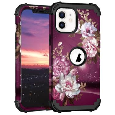 Imagem de Hocase Capa para iPhone 11, resistente à prova de choque, borracha de silicone macia + capa protetora híbrida de plástico rígido para iPhone 11 (6,1 polegadas) 2019 - flores roxas reais