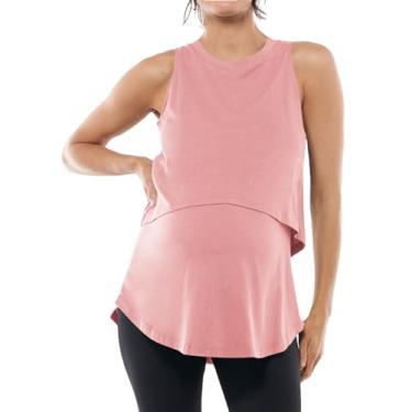 Imagem de Tankaneo Camiseta regata feminina de verão para amamentação, sem mangas, camada dupla, roupas para gravidez, rosa, M