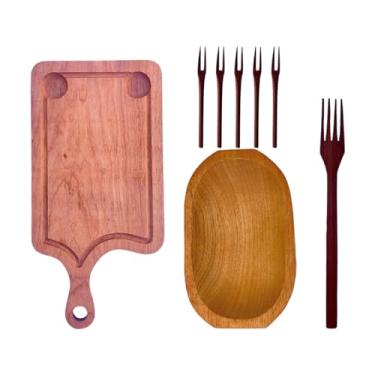 Imagem de Kit Tábua, Gamela, Garfo p/Churrasco e 5 Garfos p/Petisco