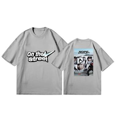 Imagem de Camiseta K-pop J-Hope, camiseta solta na rua, unissex, com suporte, estampada, camiseta de algodão, Cinza A, P