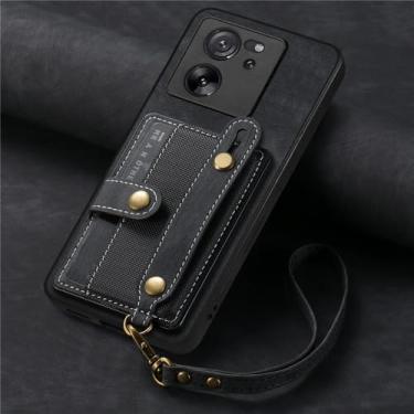 Imagem de Capa de couro para cartões de pulseira, bolsa de bolso com alça para xiaomi note 13 pro 12 plus 12t 13t 11 lite x5 x4 pro x3, preta, para redmi note13 5g