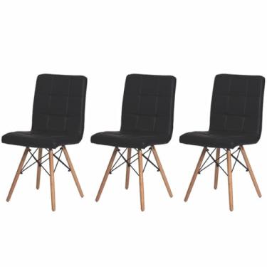 Imagem de Kit 03 Cadeiras para Mesa Sala de Jantar Eiffel Gomos Estofada Base Madeira