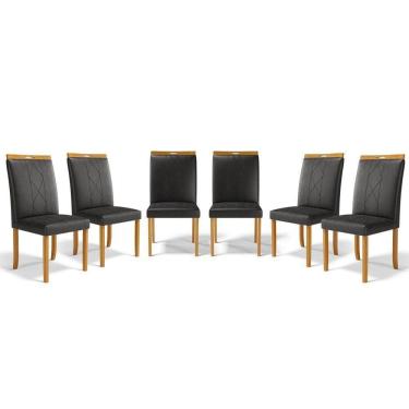 Imagem de Kit Com 6 Cadeiras Ana Madeira Maciça Estofadas Para Mesa De Jantar Courino Preto 503