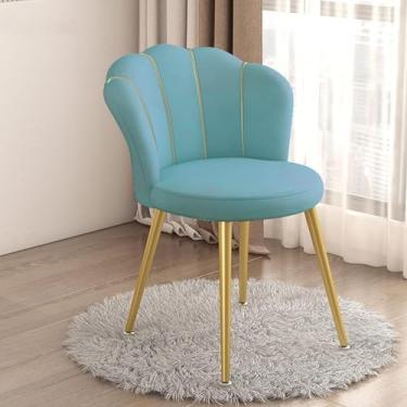 Imagem de Cadeira penteadeira com encosto, cadeira de sala em formato de concha com pernas de metal dourado, assento de tecido acolchoado, para sala de estar/vestiário/quarto/escritório doméstico/cozi