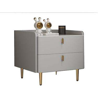 Imagem de Cômoda noturna para quarto Mesa lateral moderna com gavetas - Pequena mesa de cabeceira branca para quarto, sala de estar, sofá - Móveis de quarto e mesa de cabeceira, cinza iluminado, 45 *