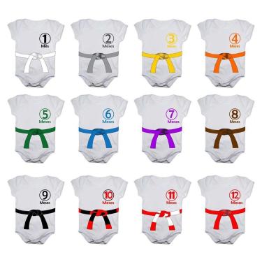 Imagem de Kit 12 Body Bebê Calupa Mesversario Manga Curta Jiu Jitsu Faixas 1 A 12 Meses-Unissex