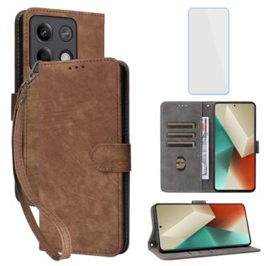 Imagem de IUQXU Capa carteira para Xiaomi Redmi Note 13 5G com protetor de tela [bloqueio RFID] capa de couro com suporte para cartão capa de celular para Redmi Note13 5G marrom