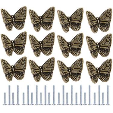 Imagem de JfwuHap 12 peças puxadores de borboleta puxador de armário decorativo fecho de armário armário guarda-roupa furo único cozinha escritório casa funiture maçaneta de banho porta com parafusos (maçanetas