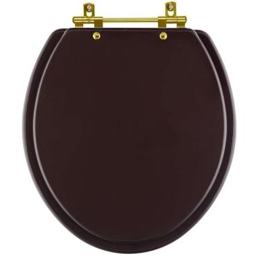 Imagem de Assento Sanitário Convencional Oval Universal Marrom Fosco com Ferragem Dourada