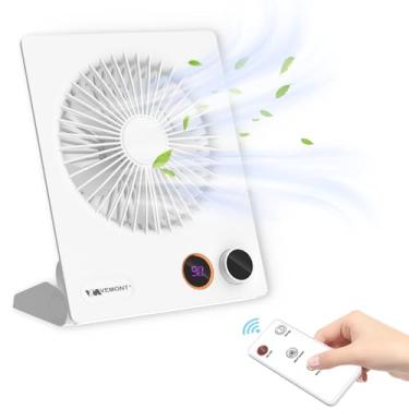 Imagem de VEMONT Ventilador de Mesa Pequeno USB, Recarregável 5000 mAh, Dobrável 180°, Controle Remoto, Velocidade Contínua, Vento Forte, Silencioso, Branco e Preto