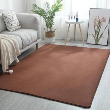 Imagem de Tapete da sala de estar de lã coral, sofá, mesa de centro, quarto, antiderrapante, à prova de som, tapete cinza, varanda, janela de sacada, marrom, 60 x 90 cm (23,6 x 35,4 pol.)