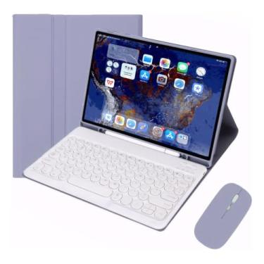 Imagem de Capa Tablet Com Magnética e Removível Teclado e Mouse Bluetooth， Capa Para iPad Pro 12.9 Polegadas (Cinza Lavanda)