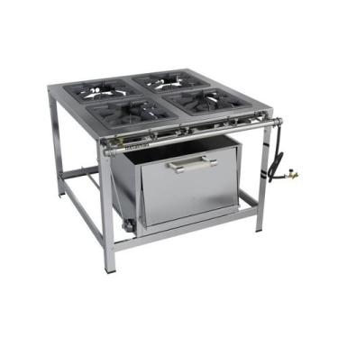 Imagem de Fogão Industrial 4 Bocas 40x40 Com Forno Alta Pressão Luxo Aço Inox Me
