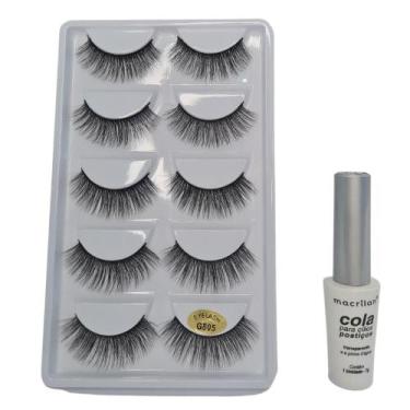 Imagem de Kit Macrilan Cola Cílios Postiços+Cílios 3D 5 Pares G805