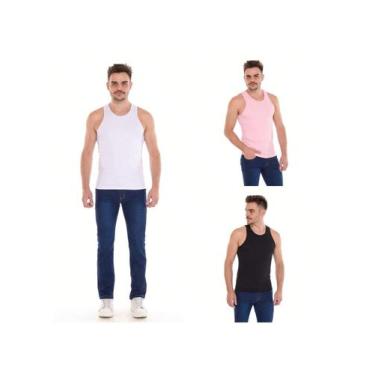 Imagem de Regata Masculina Canelada Modelo Americano Algodão - execução jeans, M